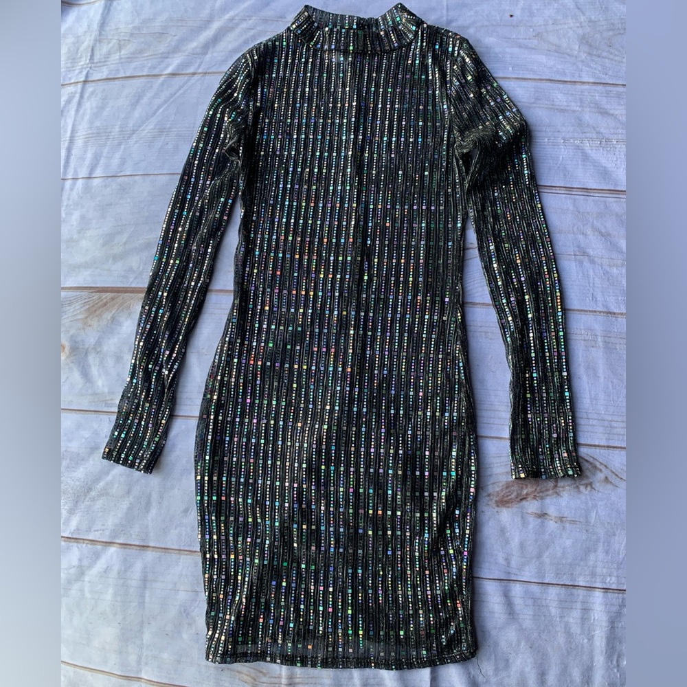 Minette Black Sparkle Mock Neck Long Sleeve Dress Size M